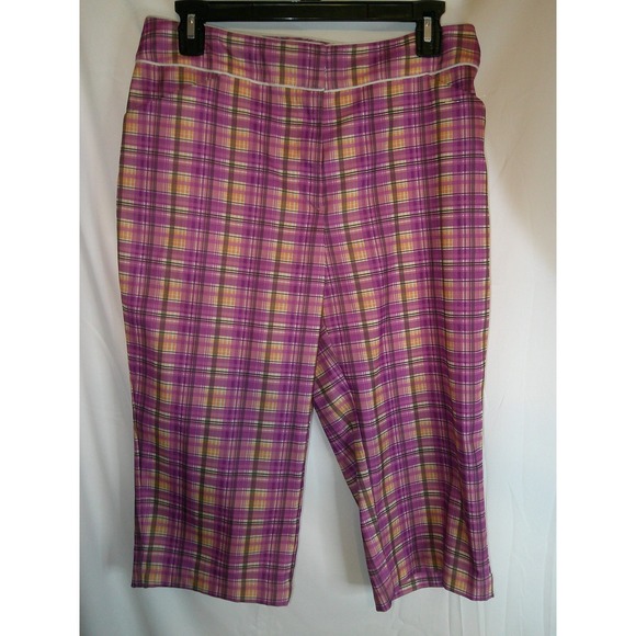 Tail White‎ Label Plaid Capri Pants Cropped Casual Purple Yellow Size 8 - Picture 1 of 3